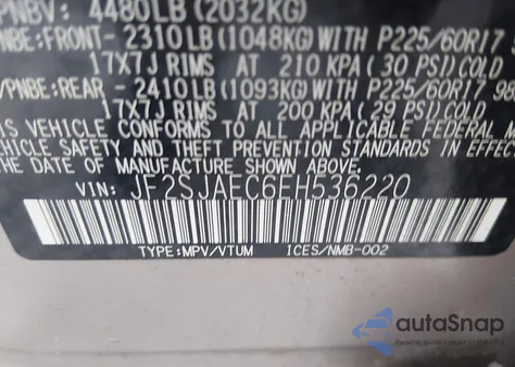 2014 Subaru Forester 2.5I Premium из США, поврежденный, VIN JF2SJAEC6EH536220